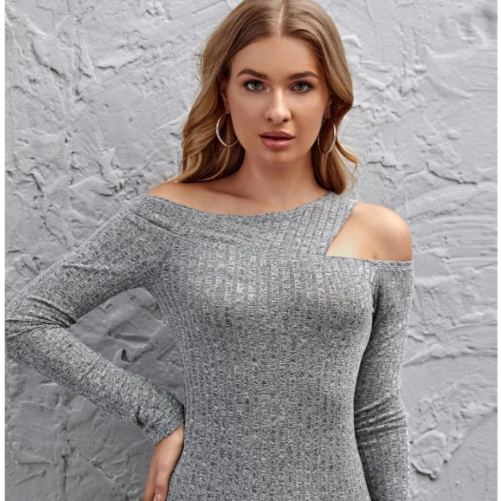 NWOT - Asymmetrical Neck Ribbed Fitted Bodysuit